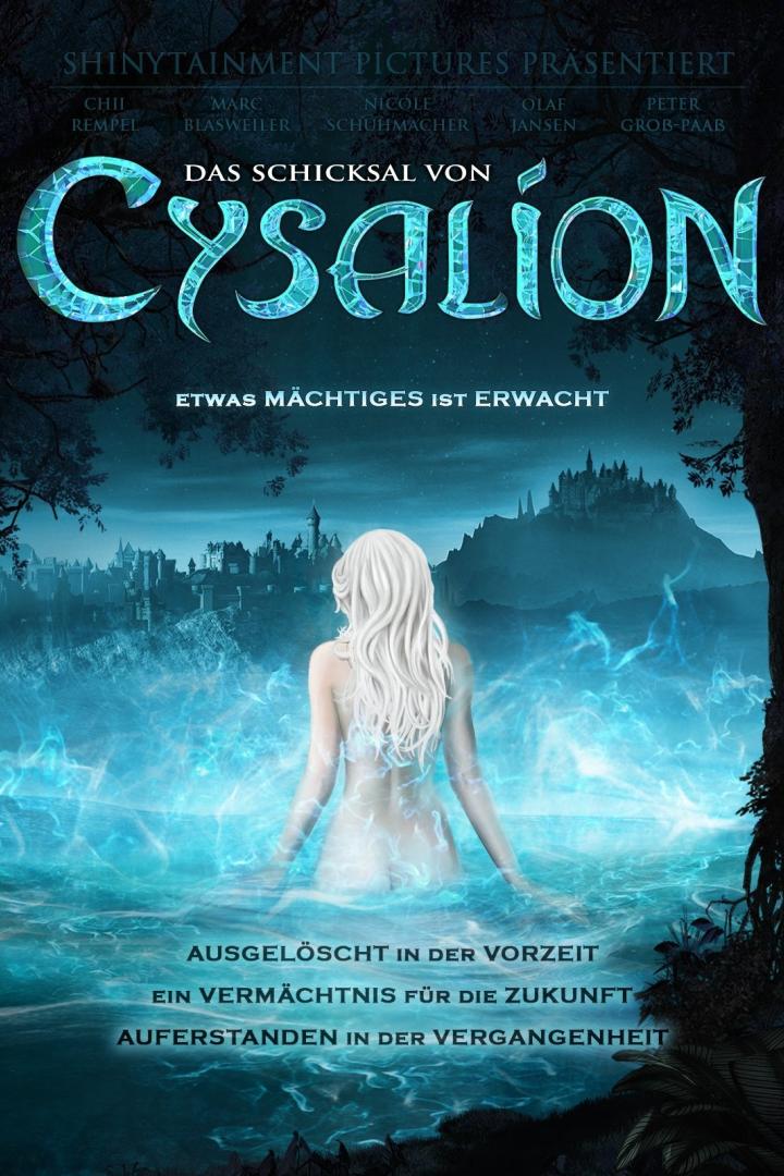 Das Filmplakat für „Cysalion“ zeigt eine Frau, die in einem See vor einem Schloss steht.