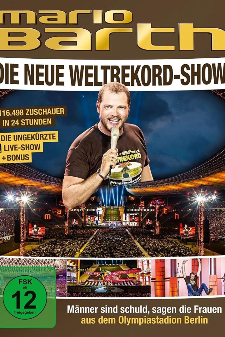 Das Cover der DVD „Mario Barth: Die neue Weltrekord-Show“ mit dem Comedian vor Publikum im Olympiastadion Berlin.