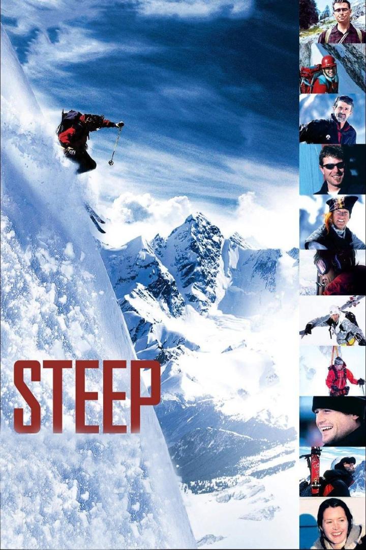 Das Filmplakat für „Steep“ zeigt einen Skifahrer an einem steilen Berghang.
