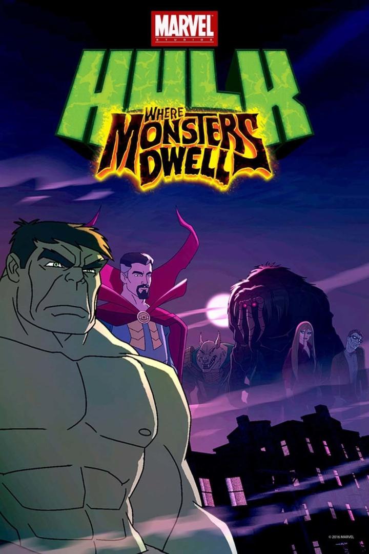 Das Filmplakat für „Hulk: Where Monsters Dwell“ zeigt Hulk, Doctor Strange und verschiedene Monster.