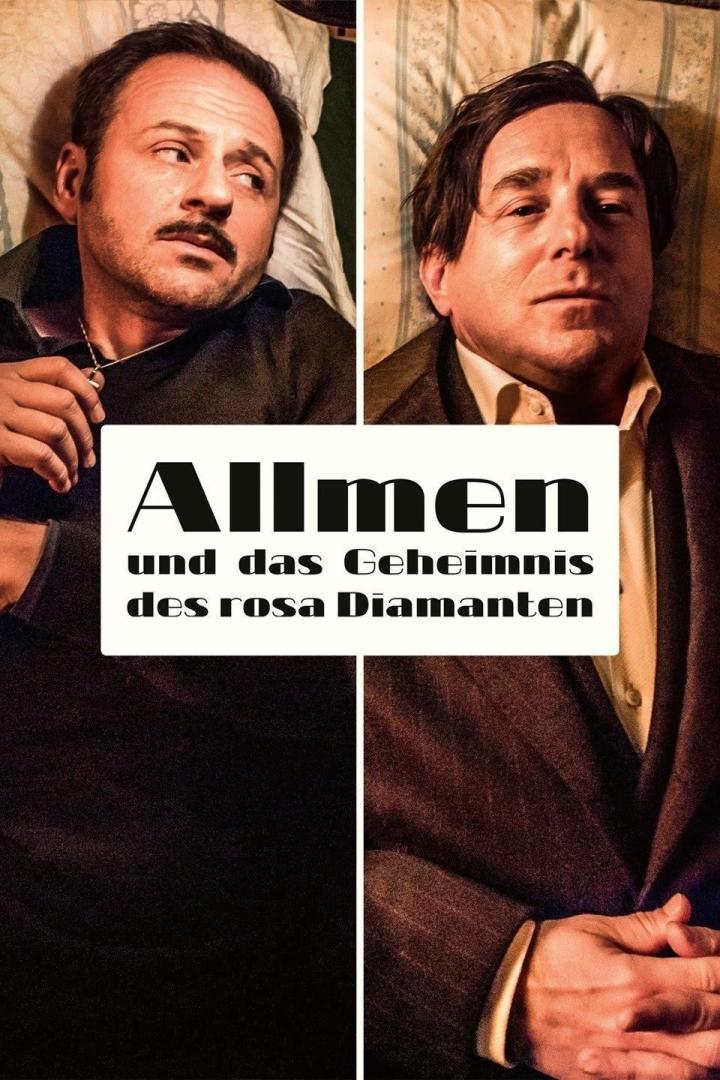 Das Filmplakat zu „Allmen und das Geheimnis des rosa Diamanten“ mit zwei Männern.