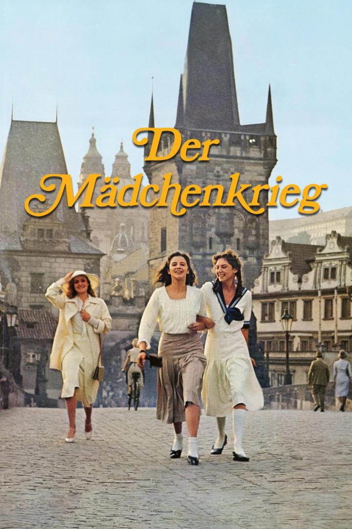 Drei junge Frauen auf der Karlsbrücke in Prag, Titelbild des Films „Der Mädchenkrieg“.