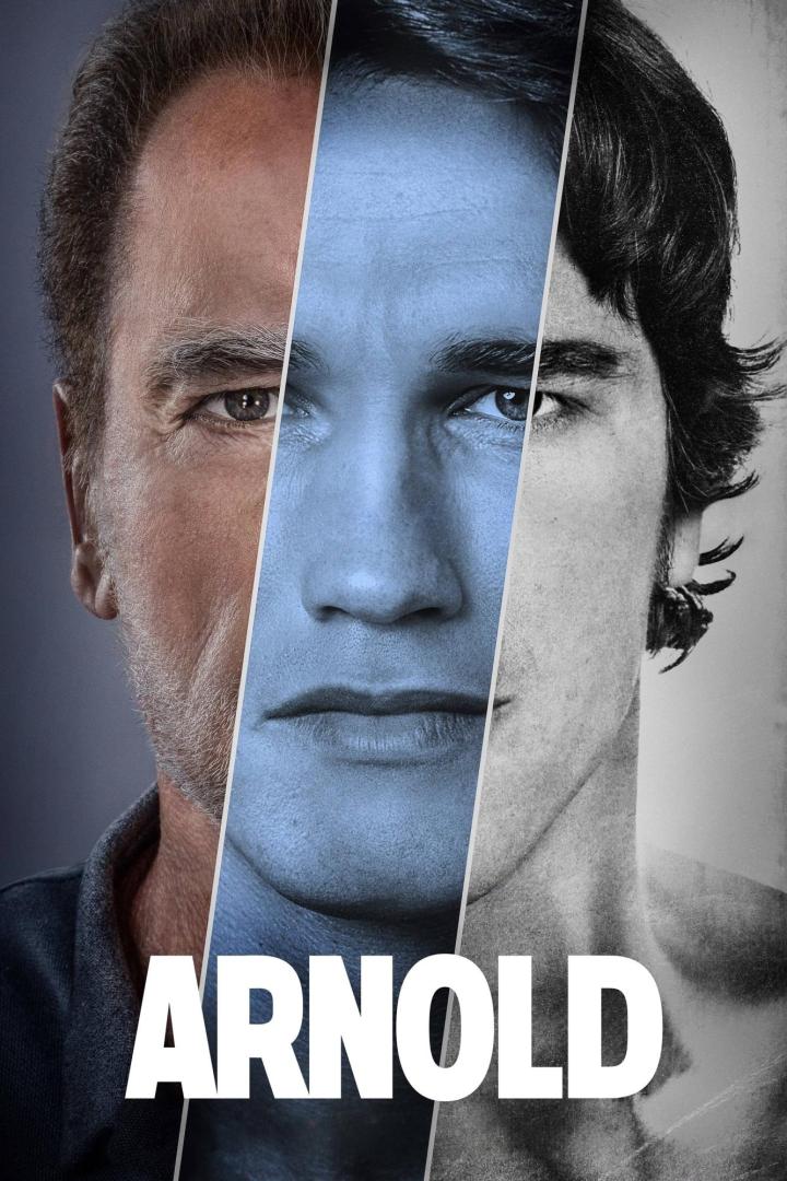 Das Key-Art-Poster für die Dokumentation „Arnold“ zeigt Arnold Schwarzenegger in verschiedenen Lebensphasen.