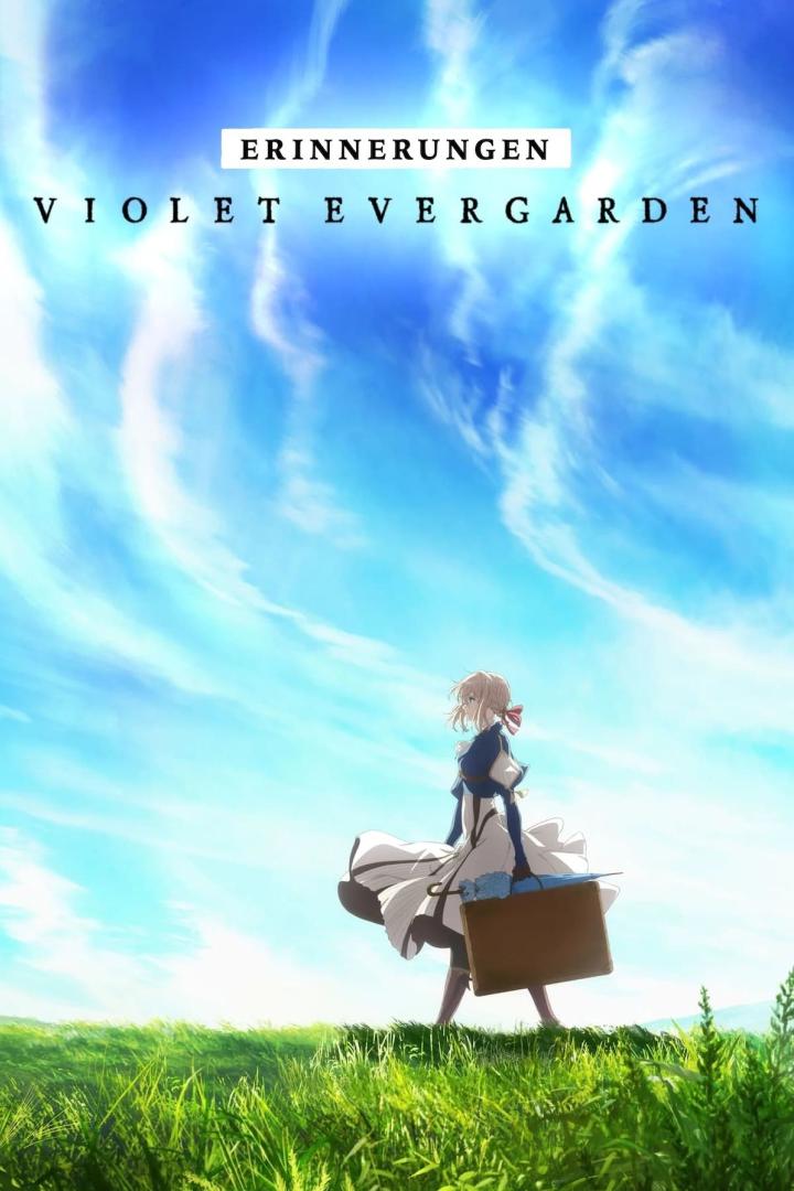 Das Cover von „Violet Evergarden: Erinnerungen“ zeigt Violet mit einem Koffer in einer grünen Landschaft.