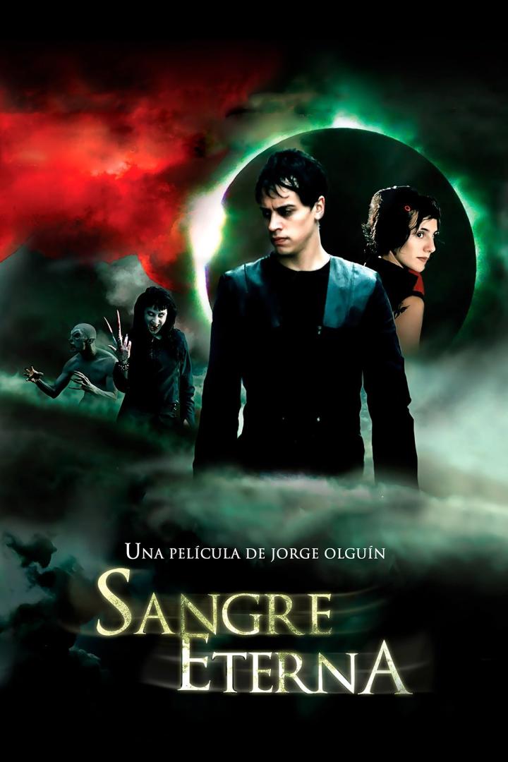 Das Filmplakat für „Sangre Eterna“ zeigt Vampire und eine düstere Atmosphäre.