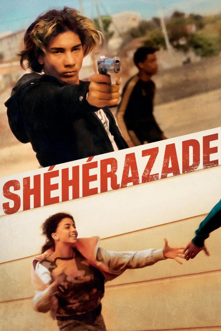 Ein junger Mann zielt mit einer Pistole auf dem Filmplakat zu „Shéhérazade“.