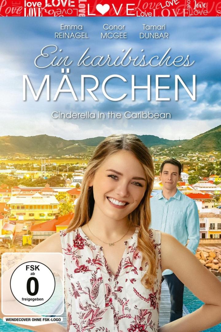 Das Filmplakat für „Ein karibisches Märchen“ zeigt Emma Reingel und Conor McGee vor einer karibischen Stadt.