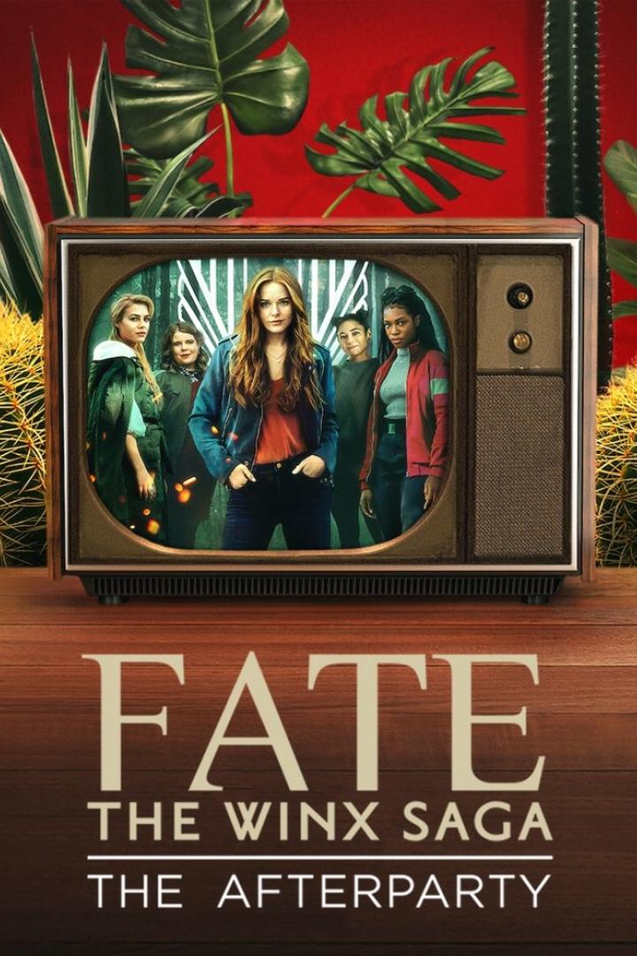 Das Poster für „Fate: The Winx Saga – The Afterparty“ zeigt die Hauptdarstellerinnen auf einem Retro-Fernseher.