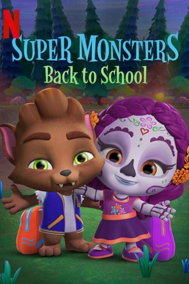 Das Filmplakat für „Super Monsters: Back to School“ zeigt zwei animierte Monsterfiguren.
