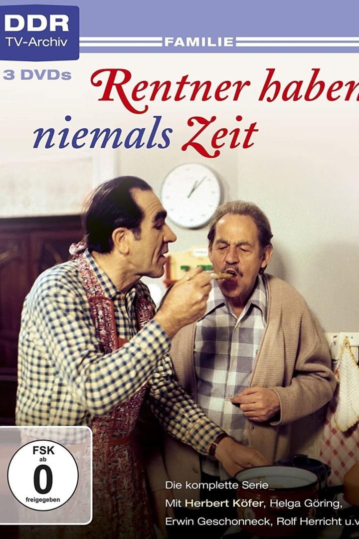 DVD-Cover der DDR-Fernsehserie „Rentner haben niemals Zeit“ mit Herbert Köfer und Helga Göring.