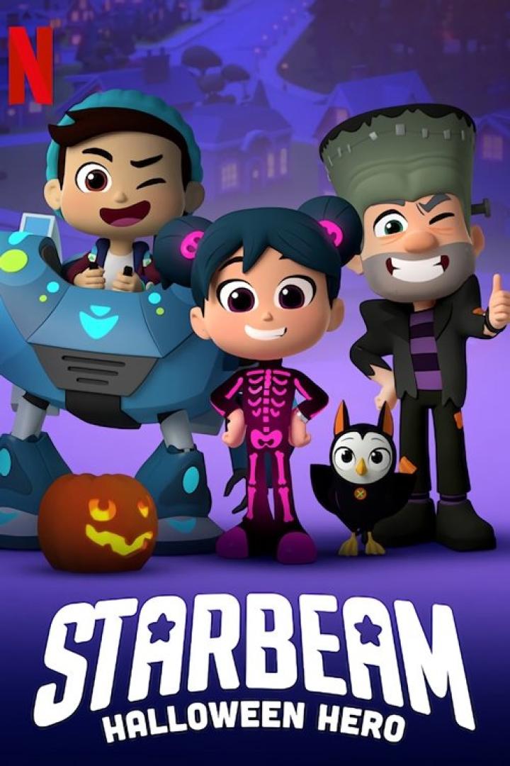 Das animierte Halloween-Special „Starbeam: Halloween Hero“ mit Kindern in Kostümen und einer Kürbislaterne.