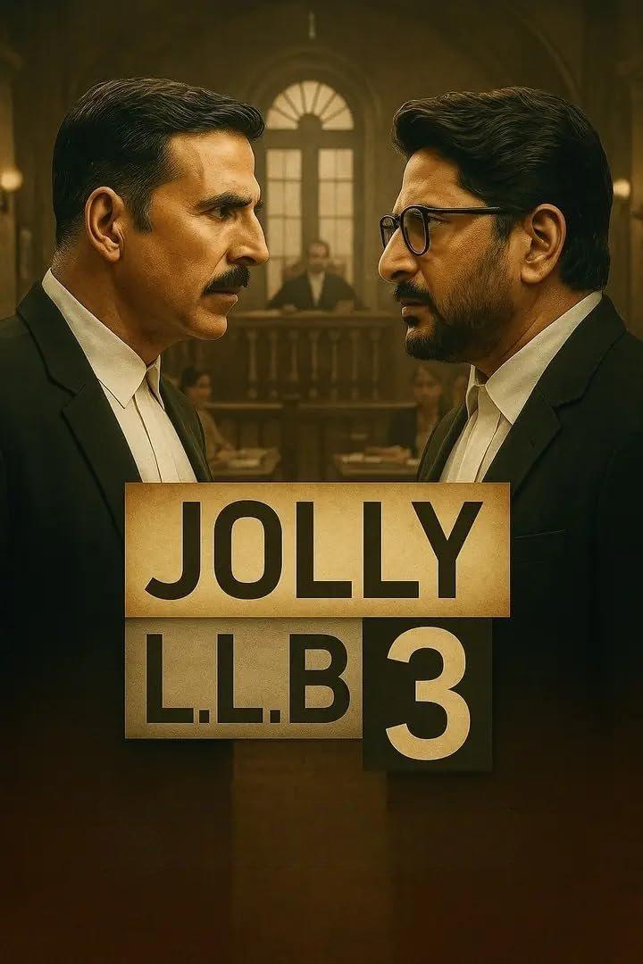 Das Filmplakat zu „Jolly LLB 3“ zeigt zwei Anwälte, die sich gegenüberstehen.
