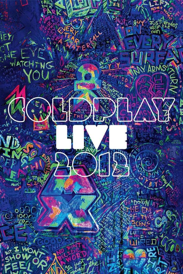 Das Cover von „Coldplay Live 2012“ zeigt eine Collage aus Graffiti und Songtexten.
