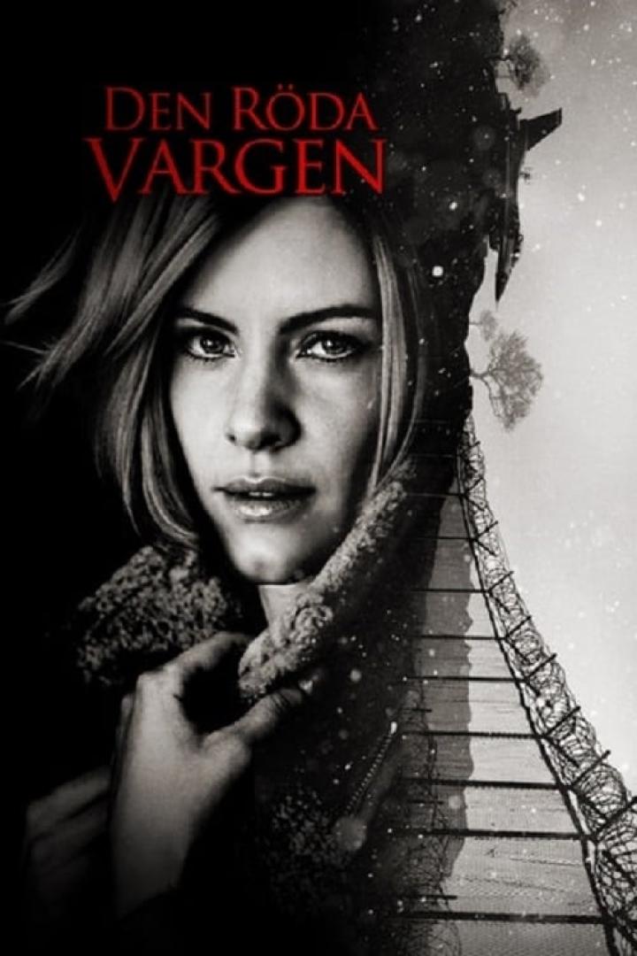 Das Filmplakat für „Den Röda Vargen“ zeigt eine Frau vor einer Winterlandschaft mit Stacheldraht.