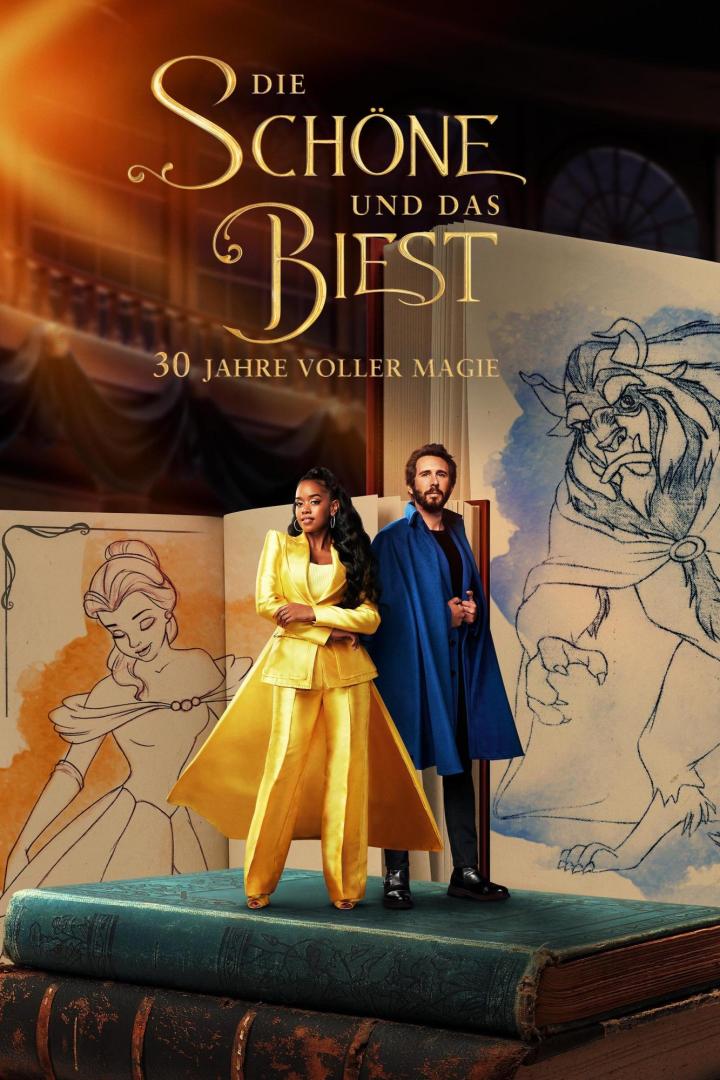 Ein Werbeplakat für „Die Schöne und das Biest: 30 Jahre voller Magie“ mit zwei Darstellern.