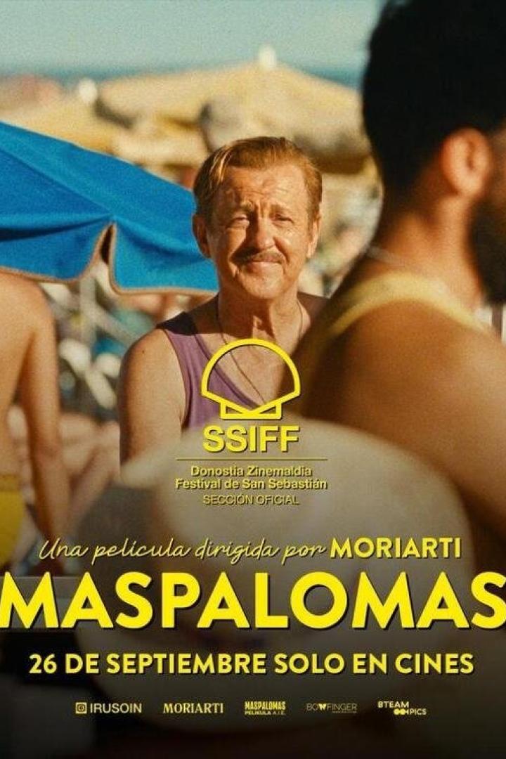 Ein Mann mit Schnurrbart auf dem Filmplakat zu „Maspalomas“.