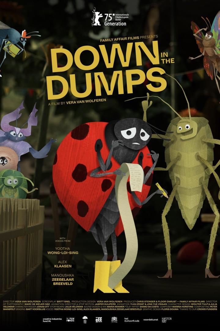 Das animierte Filmplakat für „Down in the Dumps“ zeigt eine traurige Marienkäfer-Dame mit einer langen Liste.
