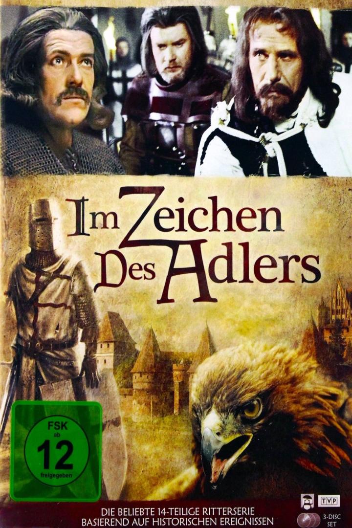 Das Cover der DVD „Im Zeichen des Adlers“ zeigt Ritter, Männer und einen Adler.