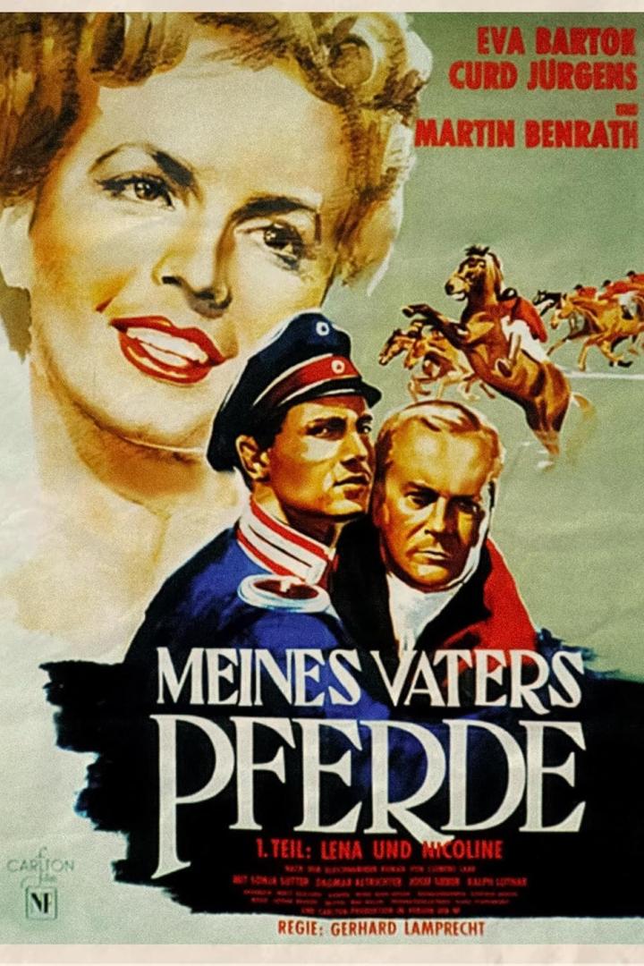 Das Filmplakat für „Meines Vaters Pferde“ mit Eva Bartok, Curd Jürgens und Martin Benrath.