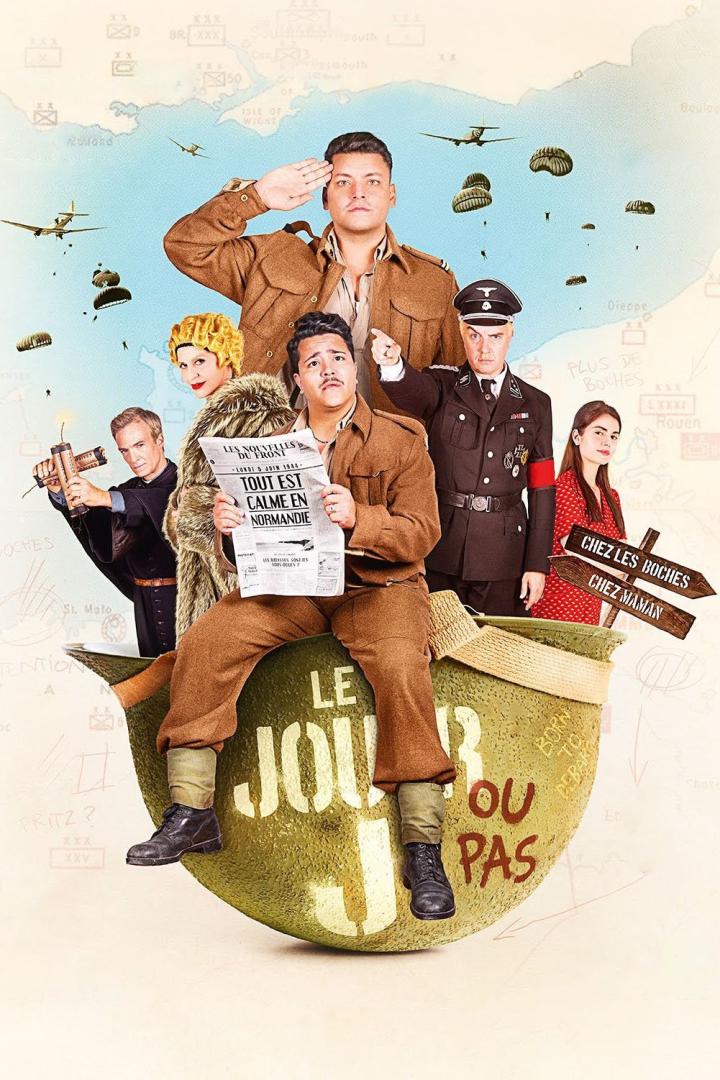 Das Filmplakat für „Le Jour J ou Pas“ zeigt eine Gruppe von Personen vor einer Karte der Normandie.