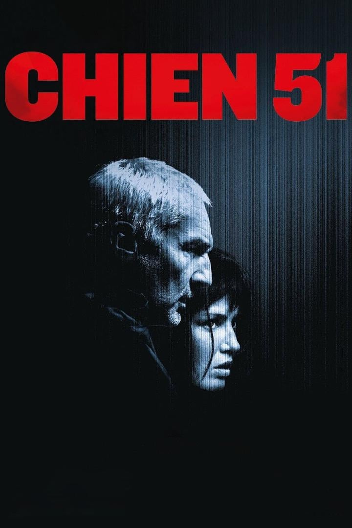 Das Filmplakat für „Chien 51“ zeigt die Gesichter eines Mannes und einer Frau im Dunkeln.