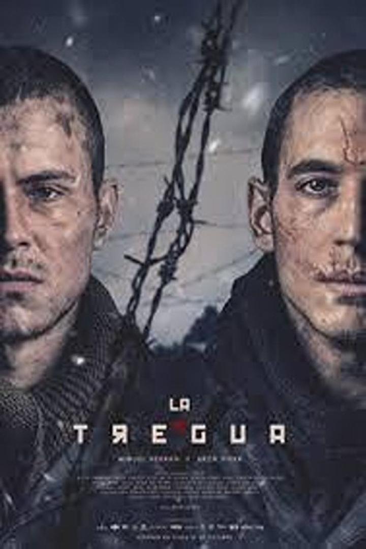 Das Filmplakat für „La Tregua“ zeigt zwei Männer mit Narben vor Stacheldraht.