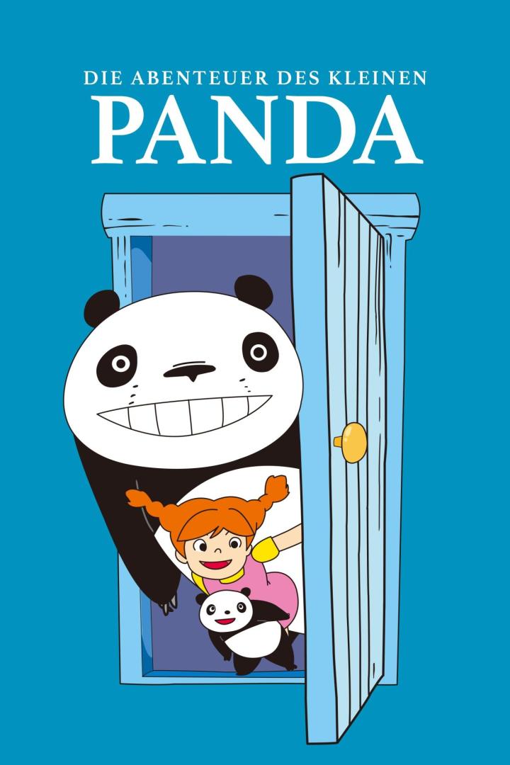 Das Cover von „Die Abenteuer des kleinen Panda“ zeigt einen Panda, ein Mädchen und einen kleinen Panda, die aus einer Tür schauen.