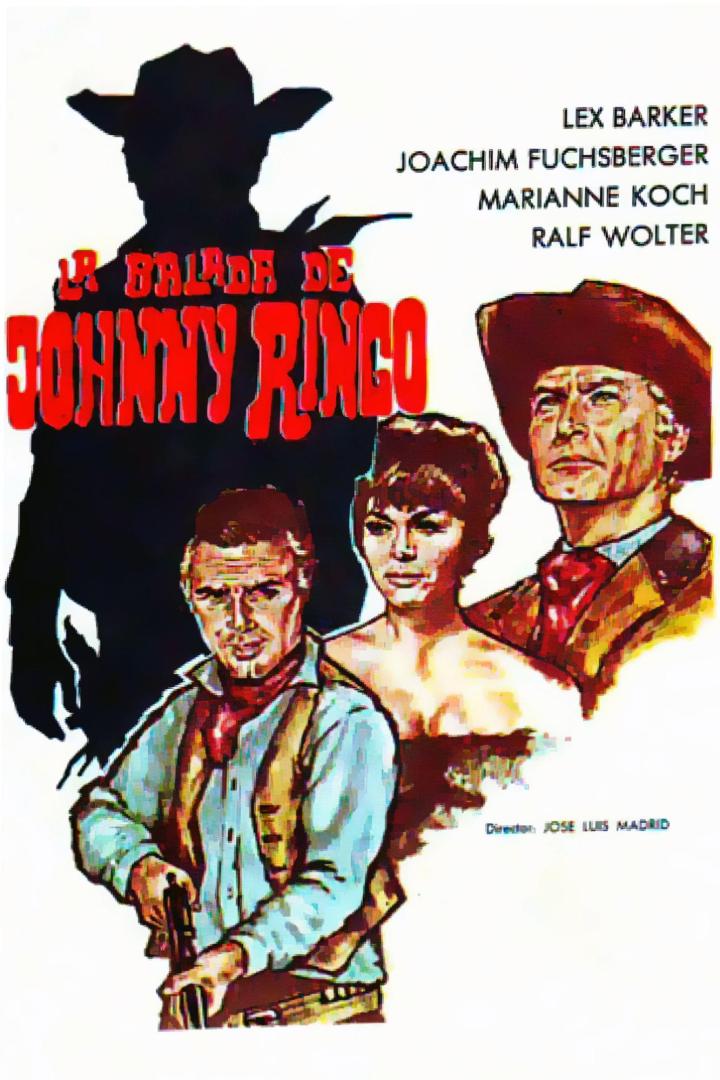Das Filmplakat für „La Balada de Johnny Ringo“ mit Lex Barker, Joachim Fuchsberger, Marianne Koch und Ralf Wolter.