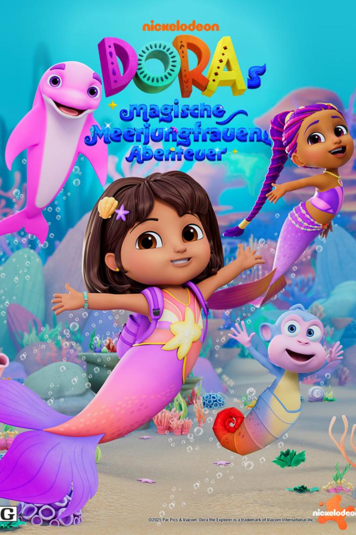 Animierte Meerjungfrau Dora schwimmt im Meer