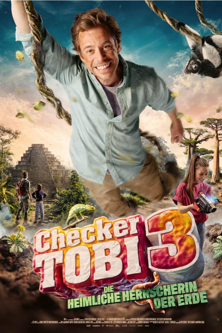 Checker Tobi schwingt auf Filmplakat an einer Liane