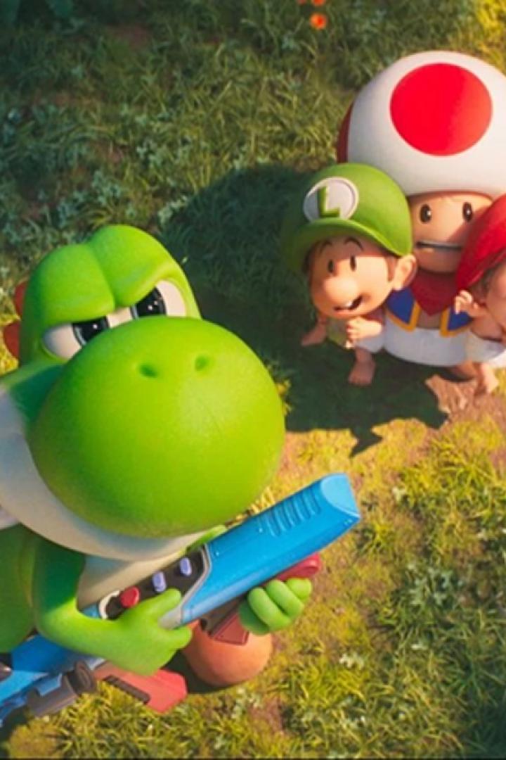 Saurier Yoshi blickt entschlossen nach oben