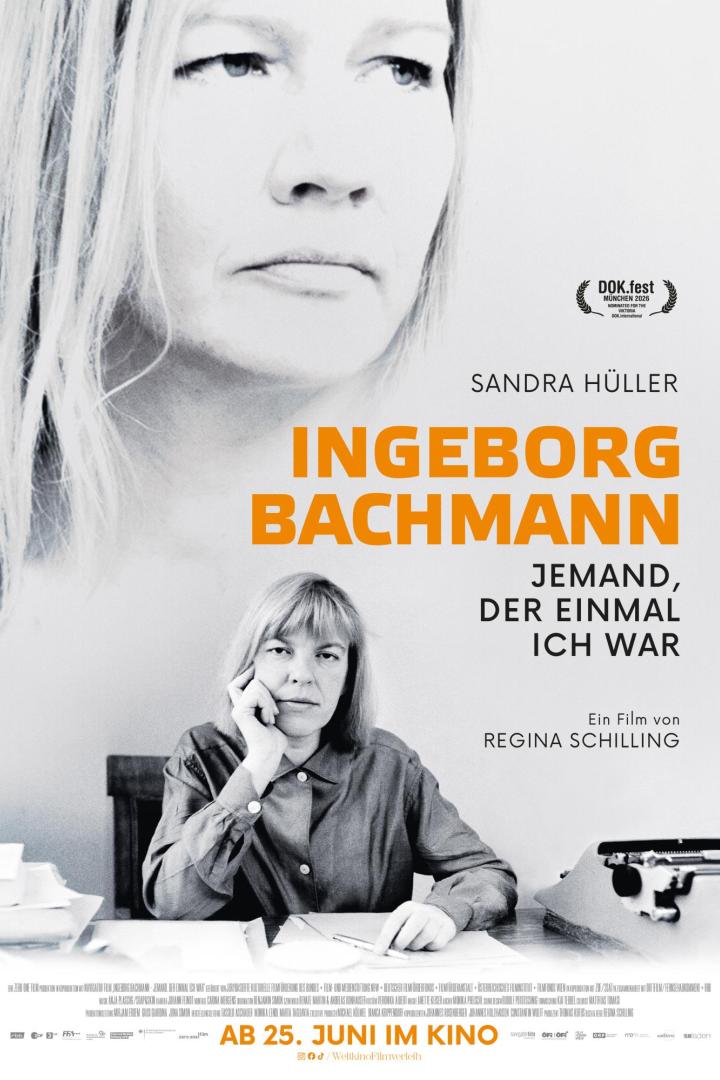 Sandra Hüller als Ingeborg Bachmann und die echte Schriftstellerin auf einem Filmplakat