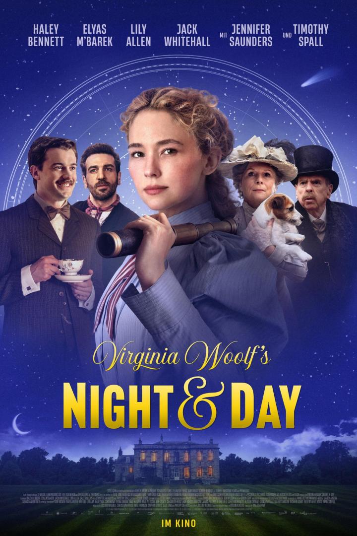 Filmplakat zu Virginia Woolf's Night & Day mit Haley Bennett, Elyas M'Barek, Lily Allen, Jack Whitehall, Jennifer Saunders und Timothy Spall.