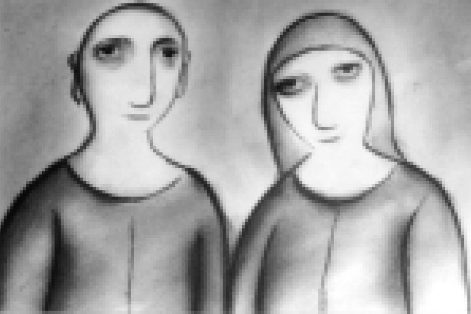 Zwei stilisierte, traurig wirkende Figuren stehen nebeneinander.
