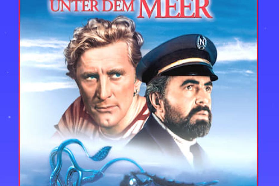 Das Filmplakat für „20.000 Meilen unter dem Meer“ mit Kirk Douglas und James Mason.