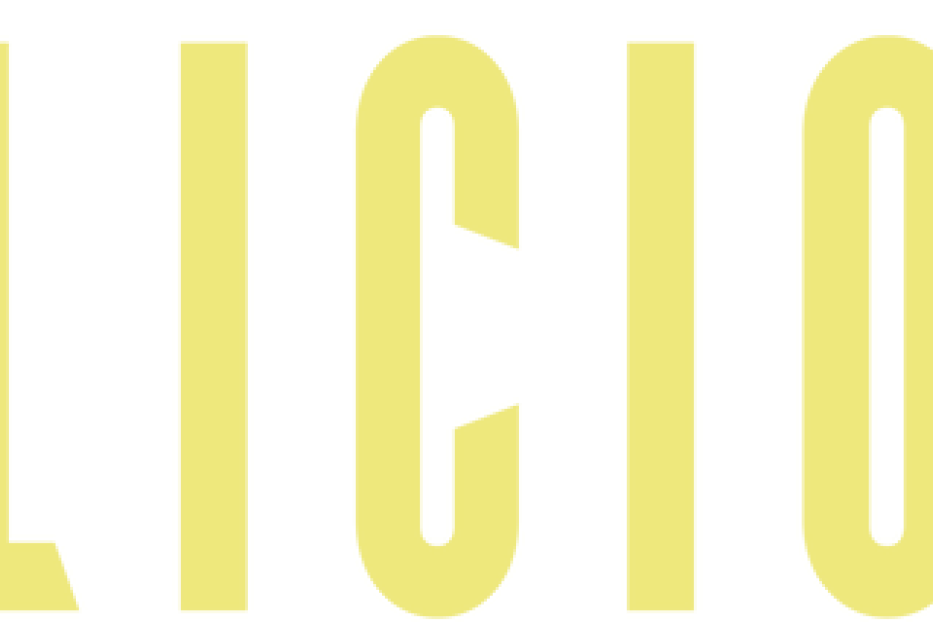 Das Wort „Delicious“ in gelber Schrift auf schwarzem Hintergrund.