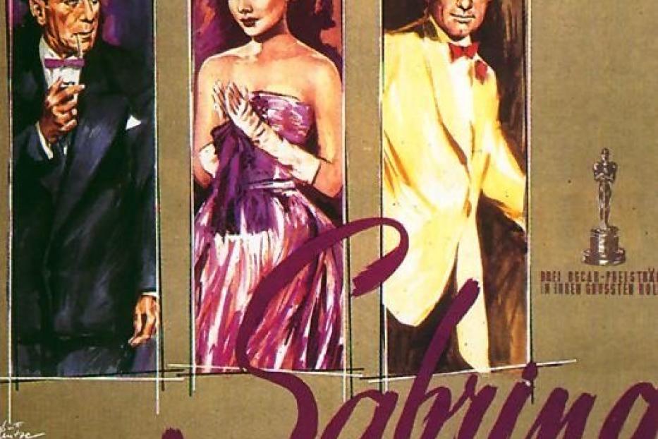 Das Filmplakat für „Sabrina“ mit Humphrey Bogart, Audrey Hepburn und William Holden.