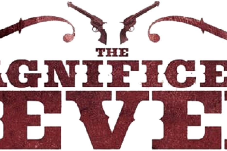 Das Logo für „The Magnificent Seven“ mit zwei Revolvern im oberen Bereich.