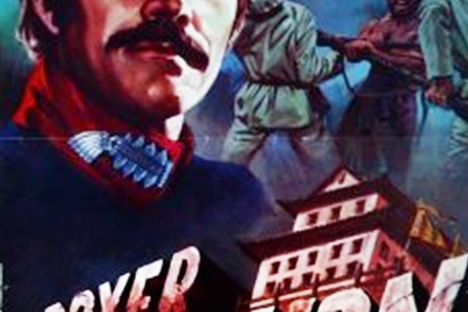 Das Filmplakat für „Boxer Rebellion“ zeigt einen Mann mit Schnurrbart und einen chinesischen Tempel.