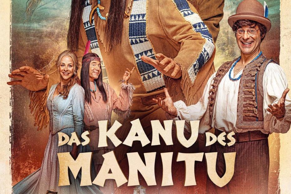 Das Filmplakat zu „Das Kanu des Manitu“ zeigt verschiedene Charaktere in Western-Kostümen.