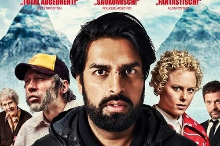 Das Filmplakat für „Hellfjord“ zeigt die Hauptdarsteller vor einer Bergkulisse.