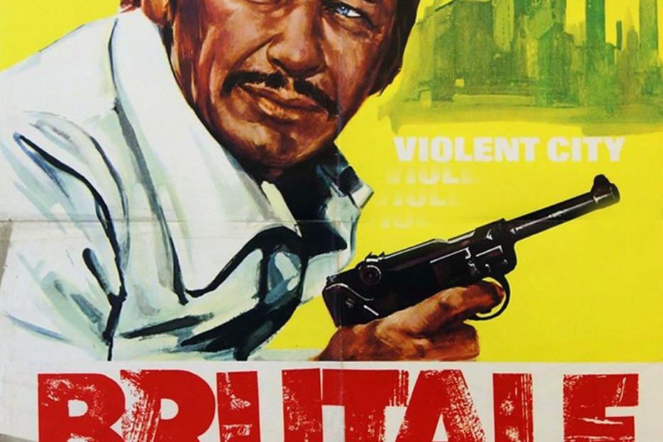 Das Filmplakat für „Brutale Stadt“ zeigt Charles Bronson mit einer Waffe vor einer Stadtkulisse.