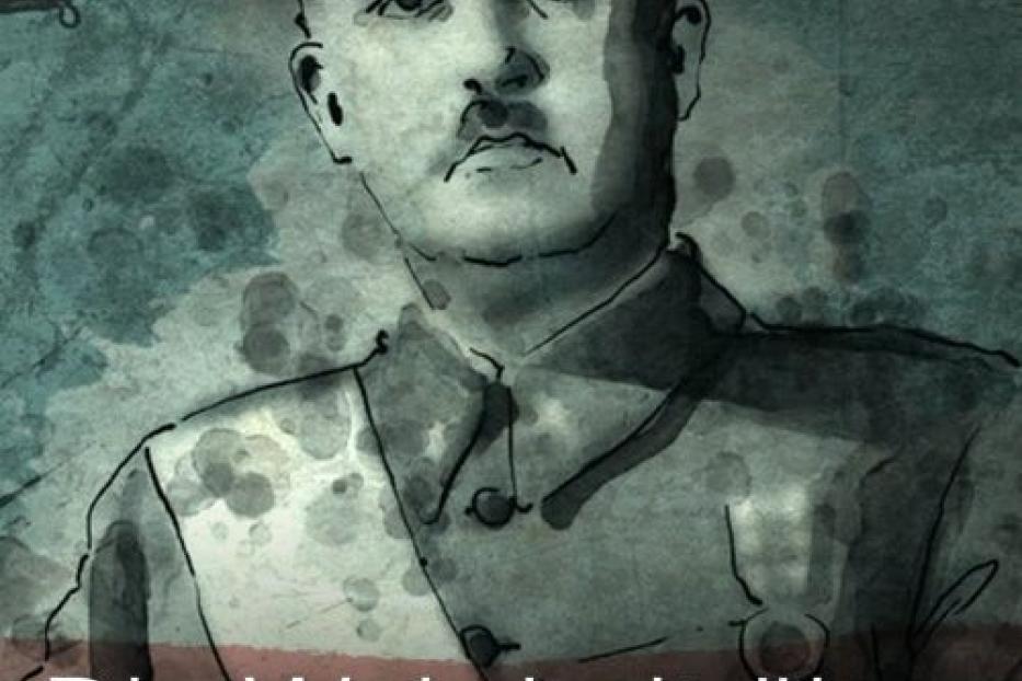 Illustration des spanischen Diktators Francisco Franco vor einem Flugzeug.