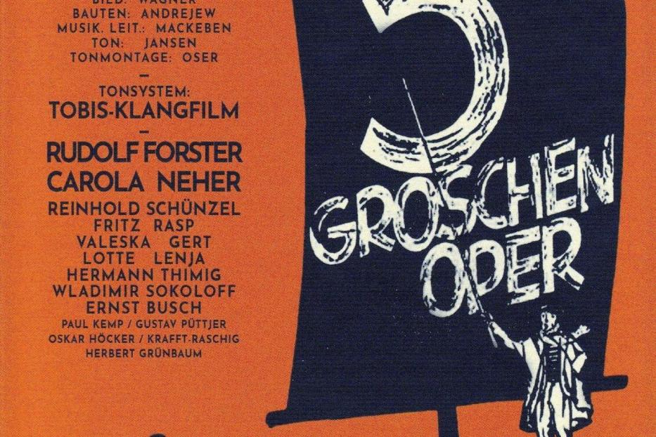 Plakat für den Film „Die 3 Groschen-Oper“ mit Rudolf Forster und Carola Neher.