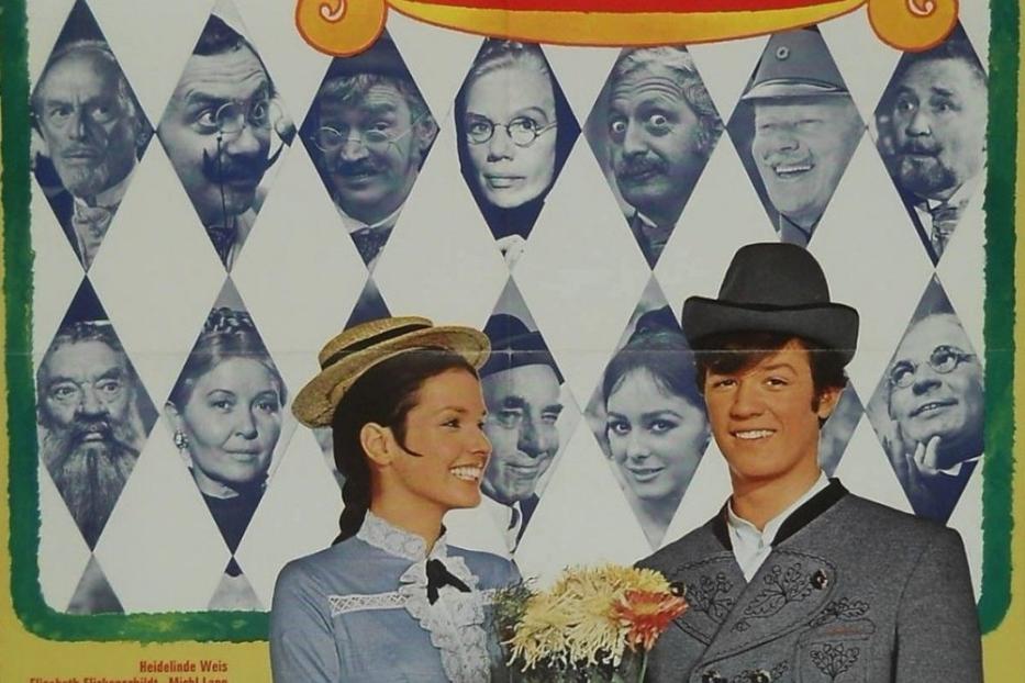 Das Filmplakat für „Ludwig auf Freiersfüßen“ zeigt Heidelinde Weis und Hansi Kraus in Tracht.