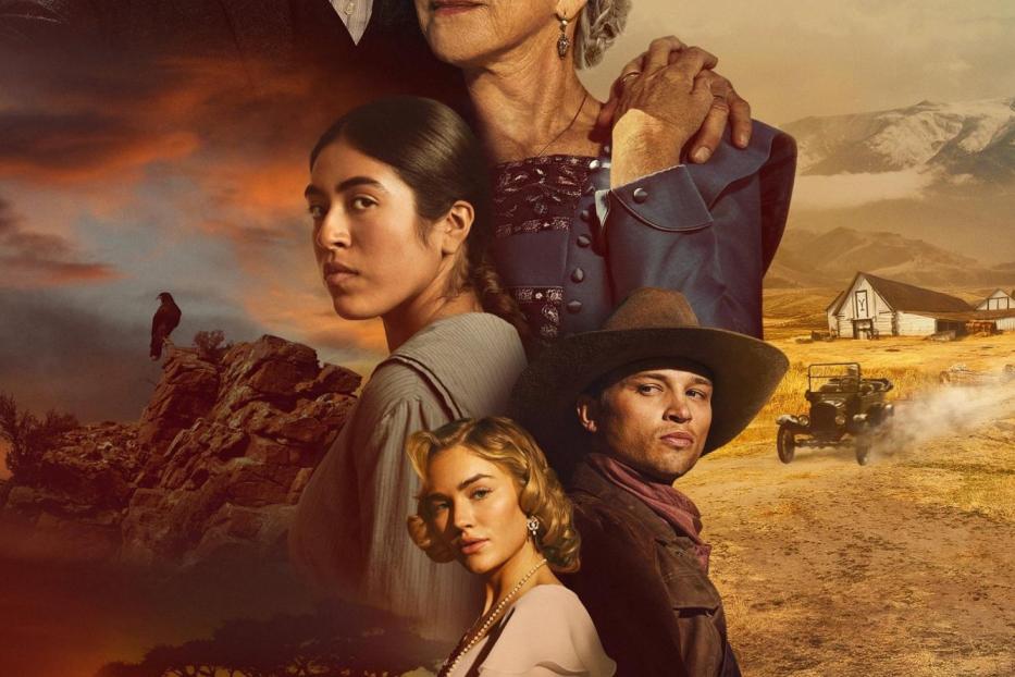 Das Filmplakat zu „1923: Yellowstone-Ursprung“ zeigt Harrison Ford, Helen Mirren und weitere Darsteller.