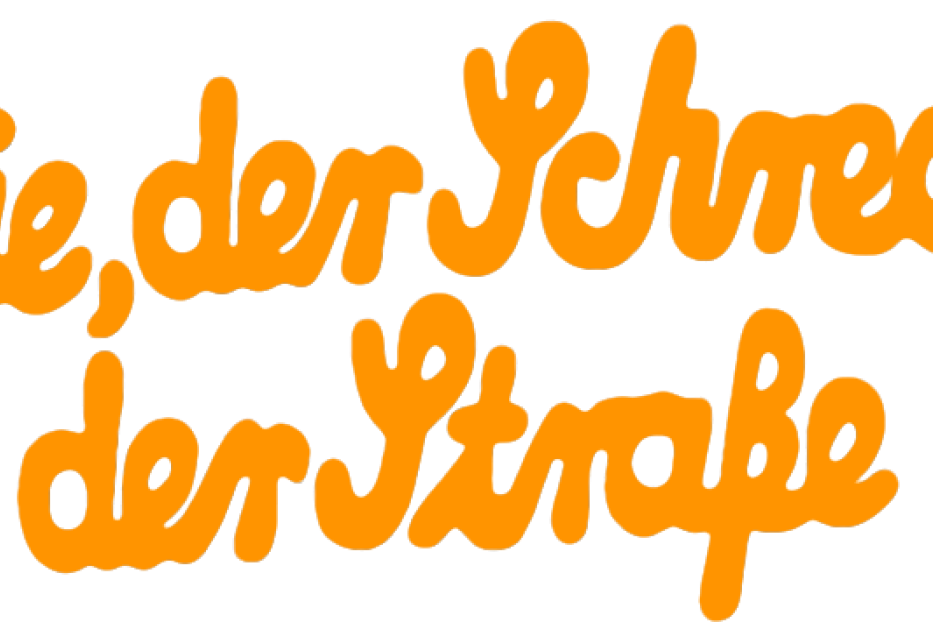 Der Titel „Luzie, der Schrecken der Straße“ in orangefarbener Schrift auf schwarzem Hintergrund.