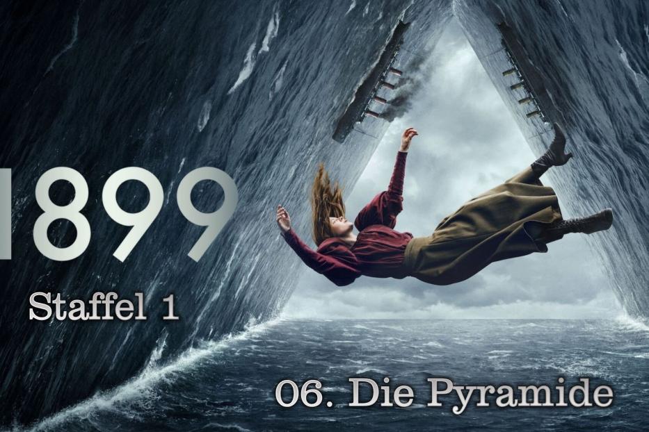 Eine Frau fällt in dem Poster für „1899“ Staffel 1, Folge 6, „Die Pyramide“ zwischen zwei Wasserwänden.