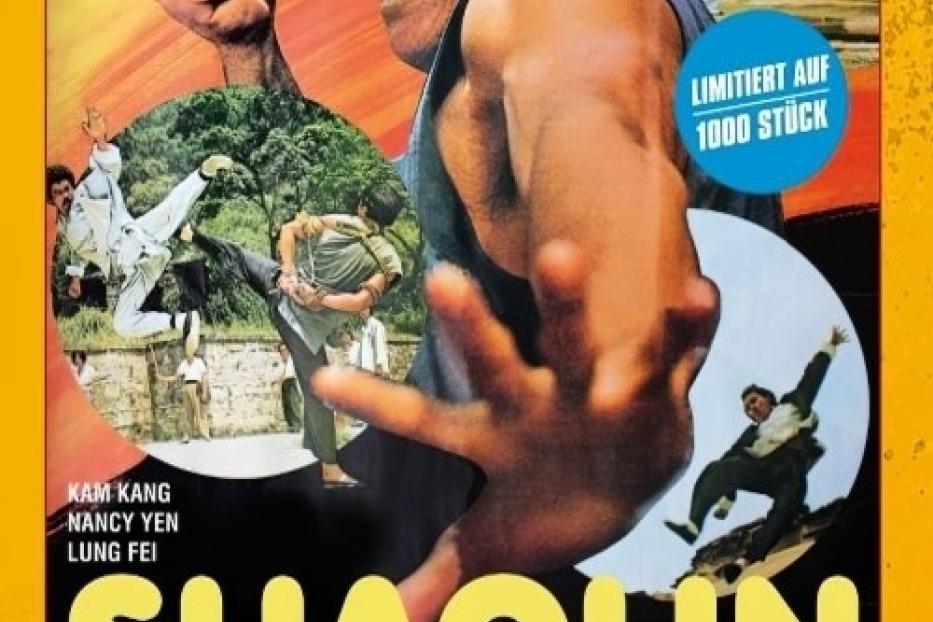 Das Cover des Films „Shaolin – Der Todesschrei des Panthers“ zeigt einen schreienden Mann und Kung-Fu-Kämpfer.