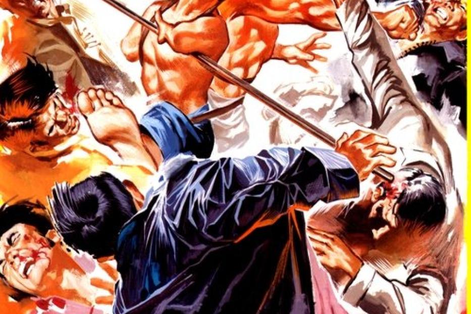 Das Cover des Films „The Crippled Masters“ zeigt eine Kampfszene mit mehreren Kämpfern.